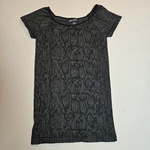Wet Seal Dress S/M Black Gray Animal Print Bodycon Stretch Short Sleeve Mini‎